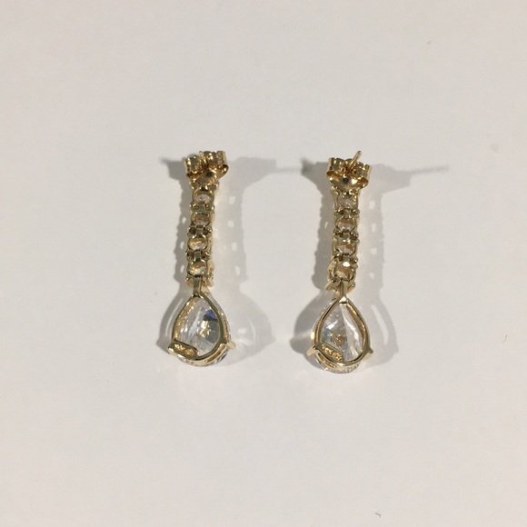 10k Yellow Gold Dangling CZ Earrings Push Backs - Picture 4 of 4
